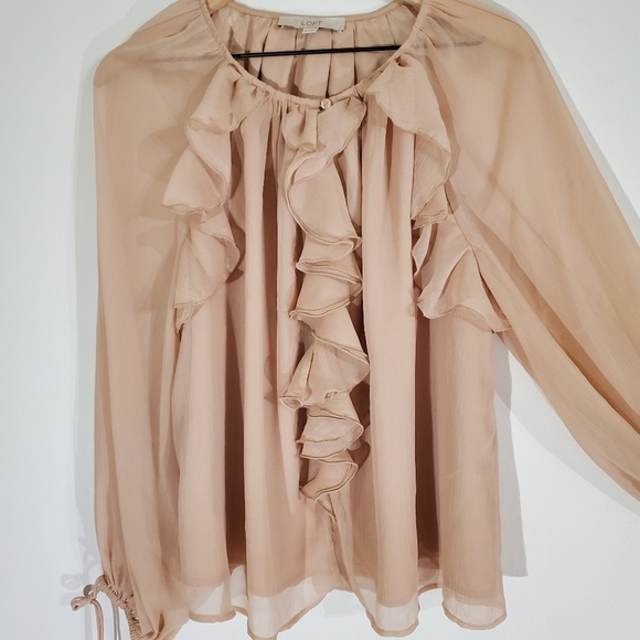 LOFT Chiffon Ruffle Tie Cuff Blouse Size Med - Picture 4 of 10